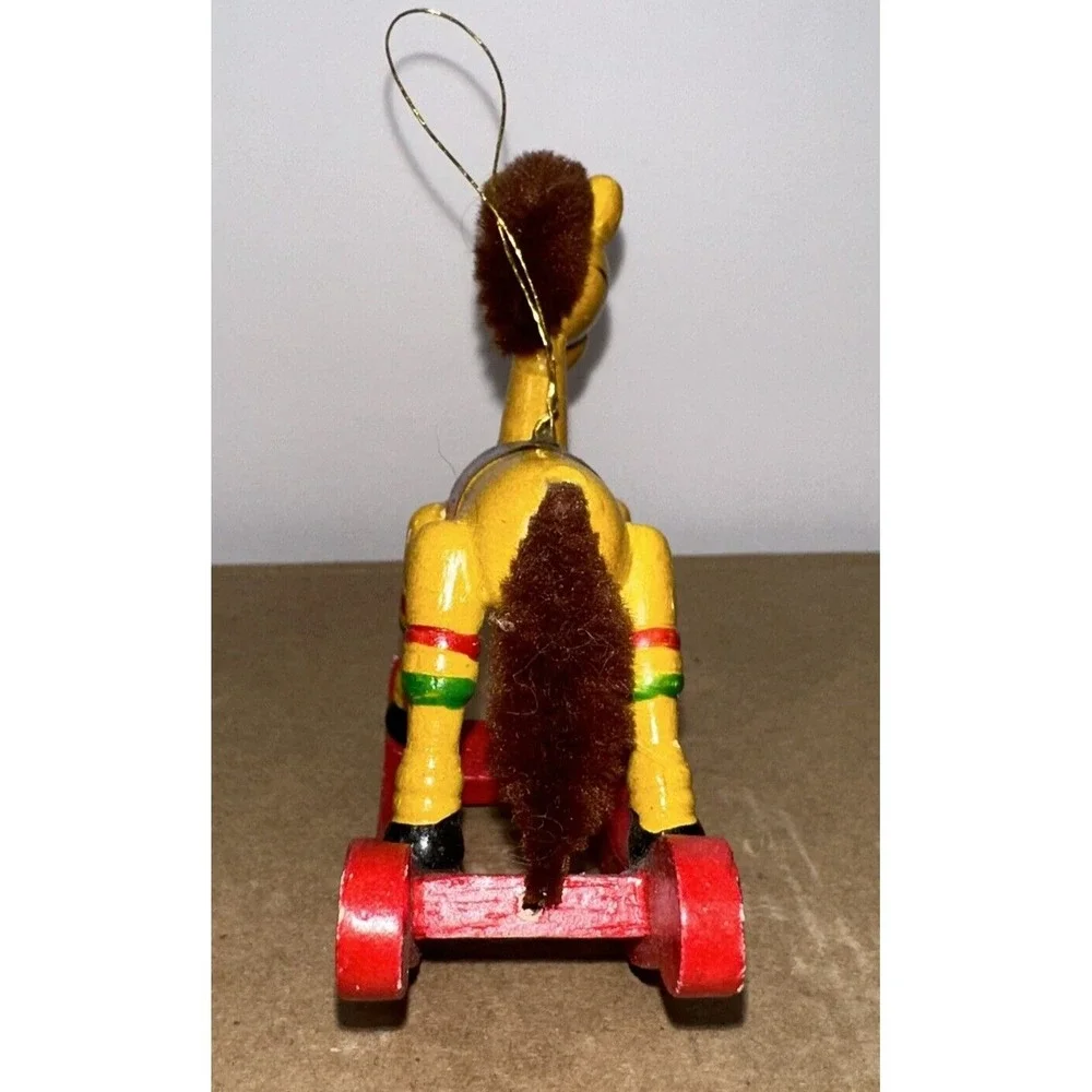 Set of 2 - Vintage 1980's Hand‎ Painted Yellow & Green Rocking Horse Ornaments